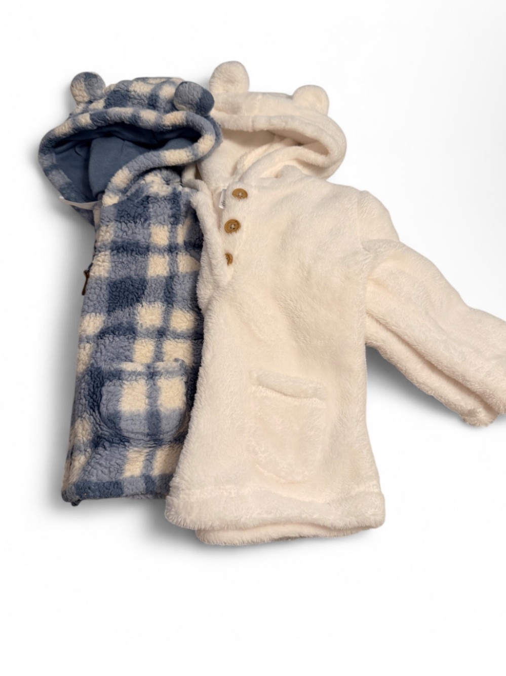 Carter's Plush Hooded Kids Pullover in Cream & Blue Plaid
